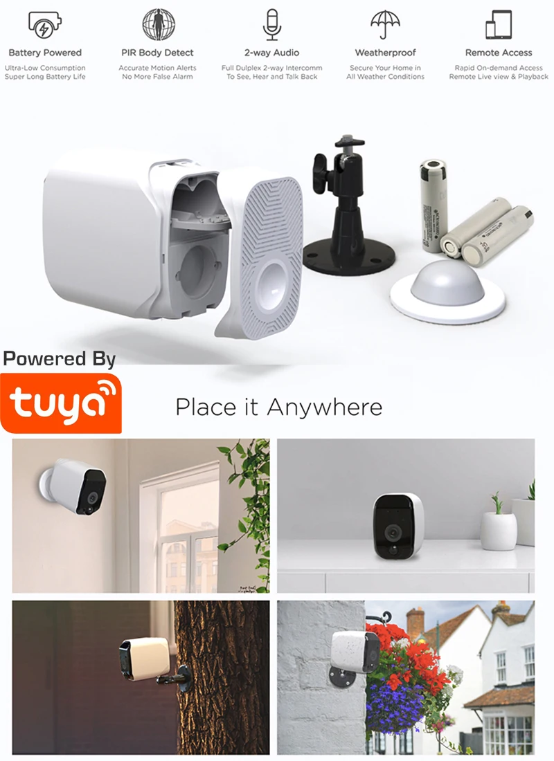 Беспроводная камера Tuya WiFi с питанием от аккумулятора 1080P IP65 наружная внутренняя камера безопасности PIR Full HD двухсторонняя аудио камера Tuya FHD
