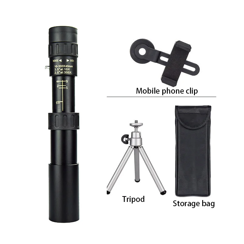 

10-300X40mm Super Zoom Monocular Telescope Binoculars BAK4-Prism Body Steel Take Photo 4K Video Low Light Night Vision Camping