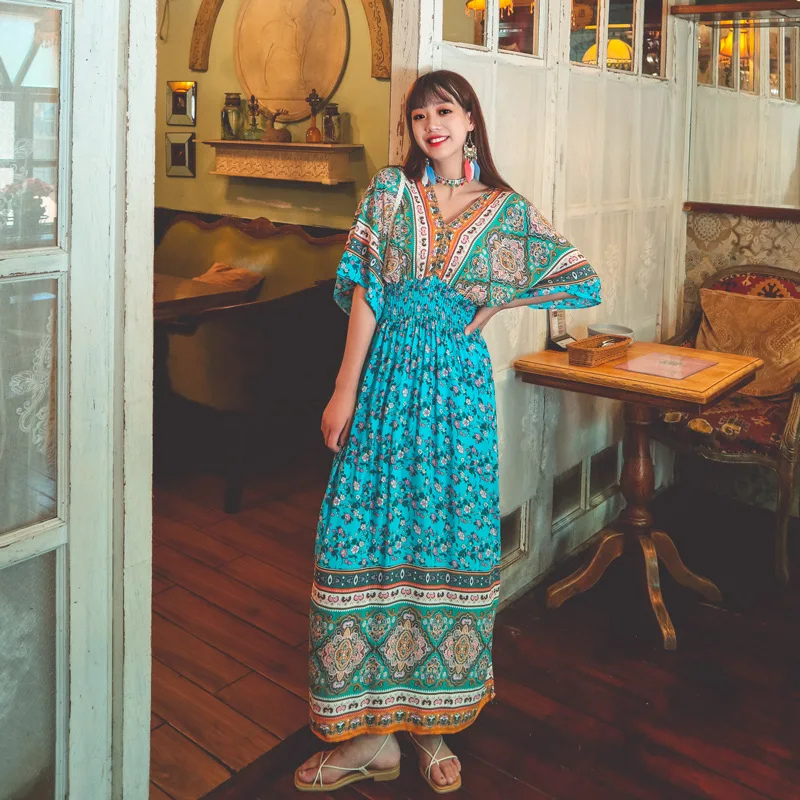 

Женское длинное платье с цветочным принтом Jastie, элегантное праздничное пляжное платье с v-образным вырезом, рукавами «летучая мышь» и высок...