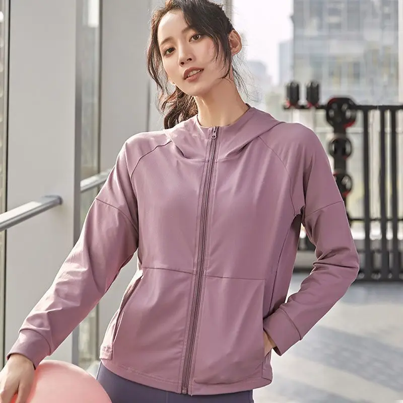

Hooded Sports Jacket Women Autumn Winter Loose Slimming Quick-Drying Fitness Tops Zipper Long-Sleeved Running Training Yoga Wear