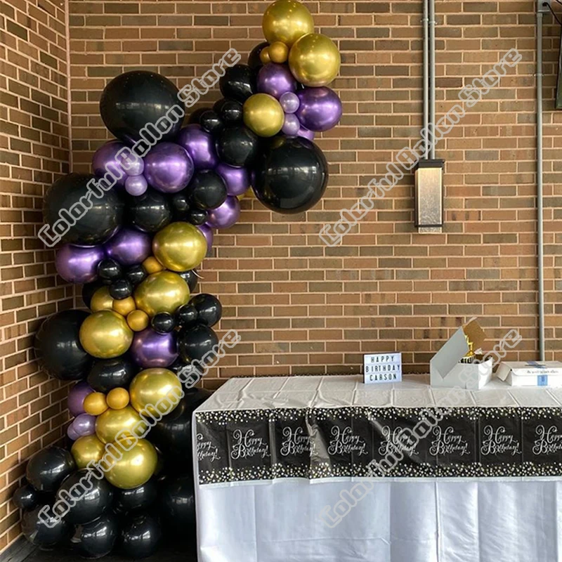 

90pcs Chrome Purple Gold Latex Balloon Arch Kit Black Balloon Garland Birthday Event Party Background Baby Shower Decoration