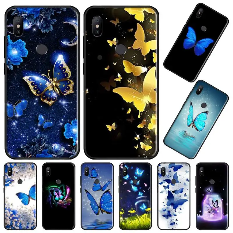 

Bling blue butterfly Phone Case For Xiaomi Redmi 4x 5 plus 6A 7 7A 8 mi8 8lite 9 note 4 5 7 8 pro