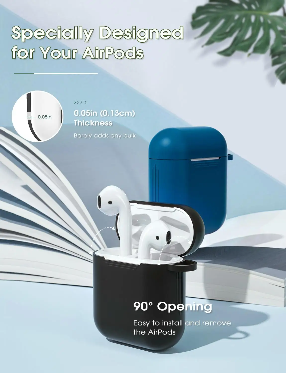 2 упаковки Mpow BH424 силиконовый защитный чехол для переноски Airpods 1/2 с карабином и