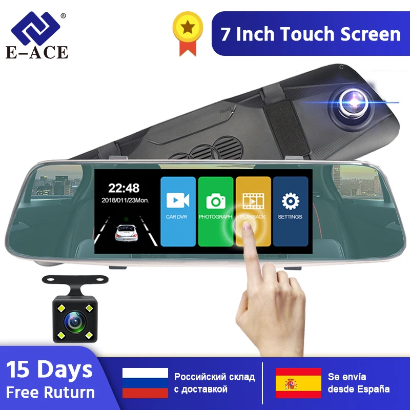 E ACE Автомобильная Dvr камера 7 0 &quotСенсорное зеркало заднего вида видеорегистратор