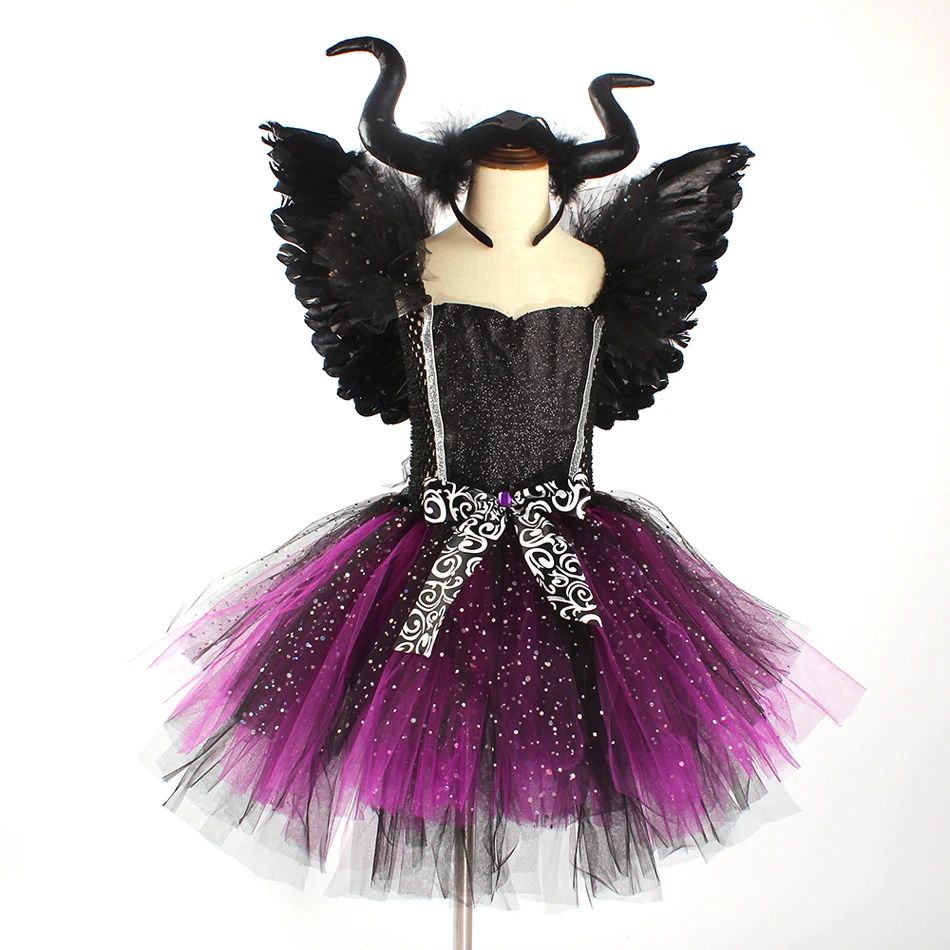 Dark Angel Costume Dress Wing Girls Evil Cosplay Outfits Clothing Baby Scary Halloween For Performance Carnival Disguise | Тематическая