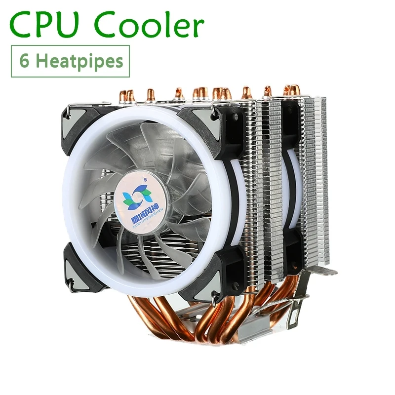 Кулер для процессора 6 тепловых трубок 4 контактный двойной кулер RGB тихий