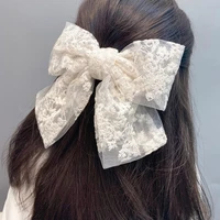 elegant sweet double layers lace flower bowknot hairpins women vintage duckbill spring hair clip fashion hairband accessories