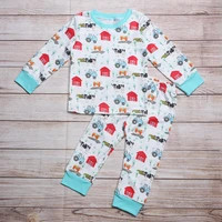 2021 newstyle cotton baby boy suit blue long sleeved trousers farm series printed childrens boutique casual clothing