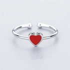 Кольцо женское открытое из серебра 925 пробы с красным сердцем
