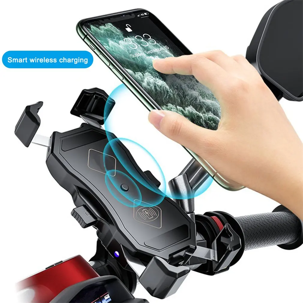 motorcycle phone holder 15w wireless smart charger waterproof qc3 0 usb wire charging 2 in 1 navigation 360° rotation bracket free global shippin