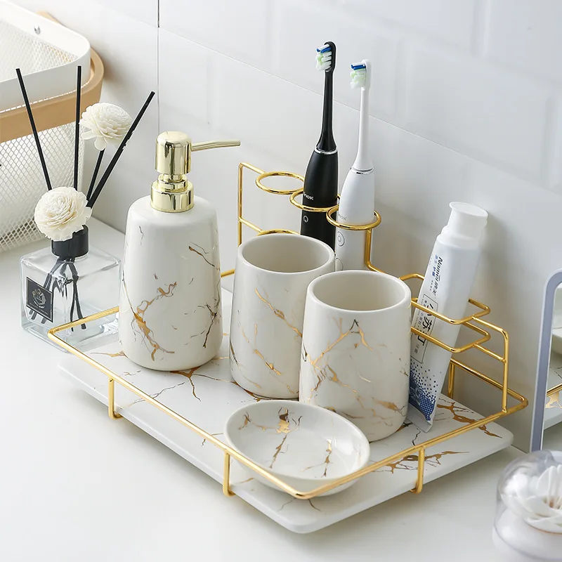 

Керамический набор для ванной комнаты 2021, чашка для полоскания рта, бутылка для лосьона, аксессуары для ванной комнаты, украшение для ванной...