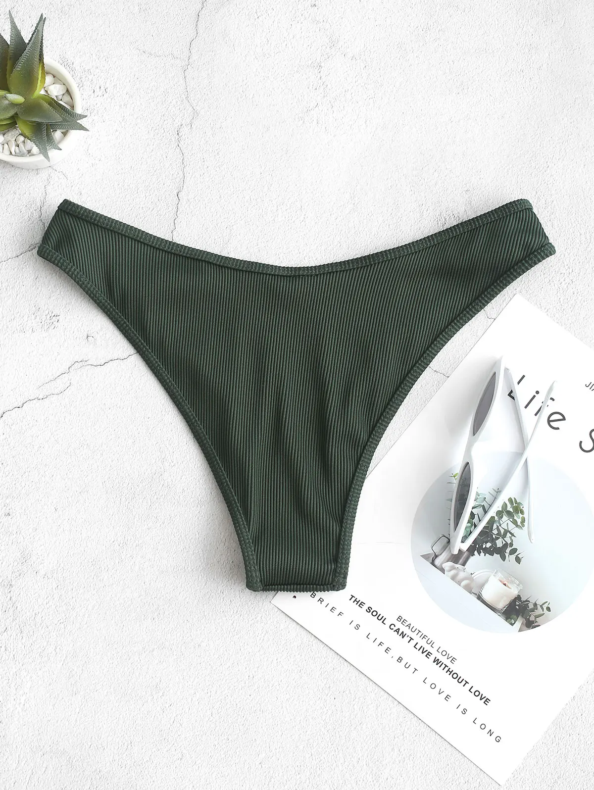 Женский купальник бикини с высокой талией ZAFUL однотонный со средней