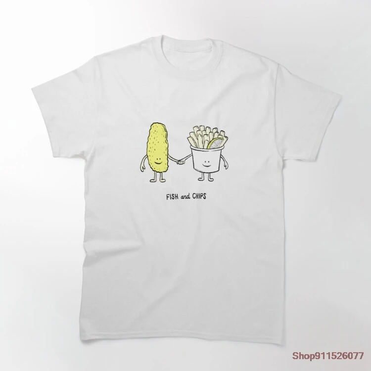 

Fish and Chips Cotton Shirt Printed Tee Short Sleeves Casual T-Shirt for Men