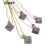 wt n1191 wholesale women rhombus shape rainbow fluorite perfume bottle necklace fashion stone perfume bottle necklace