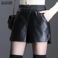 women black pu leather shorts 2021 autumn winter simple loose elastic waist shorts female ladies casual shorts boot shorts
