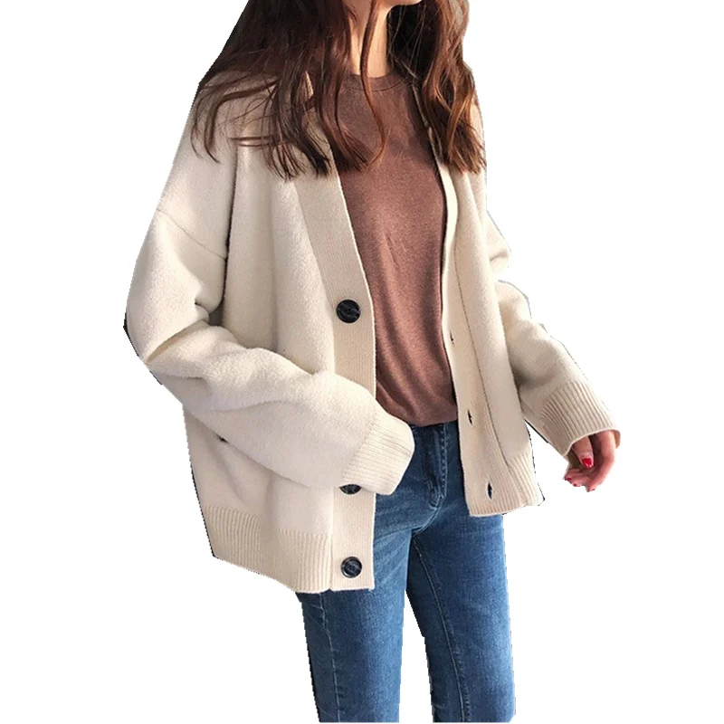 Женский кардиган свитер куртка с V образным вырезом винтажная Новинка 2020 вязаный