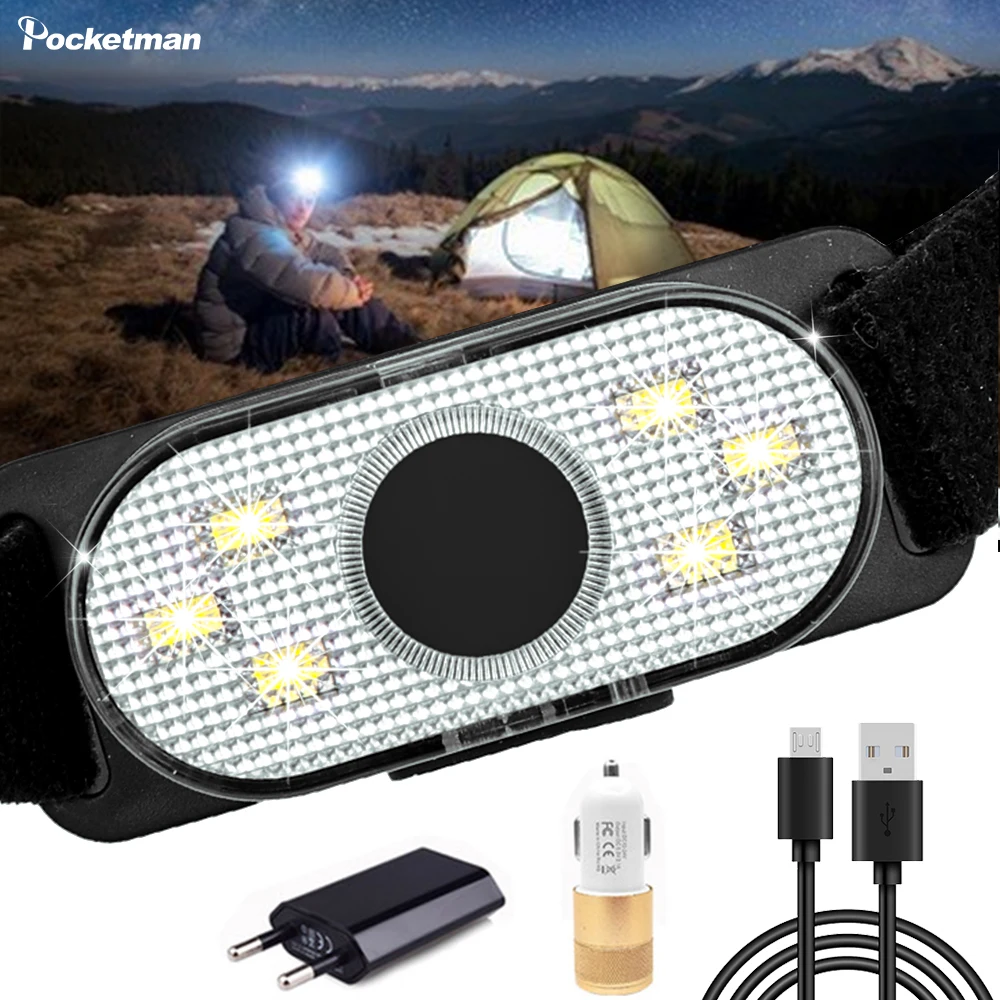 Яркий светодиодный головной фонарь COB с красным светом Головной USB зарядкой