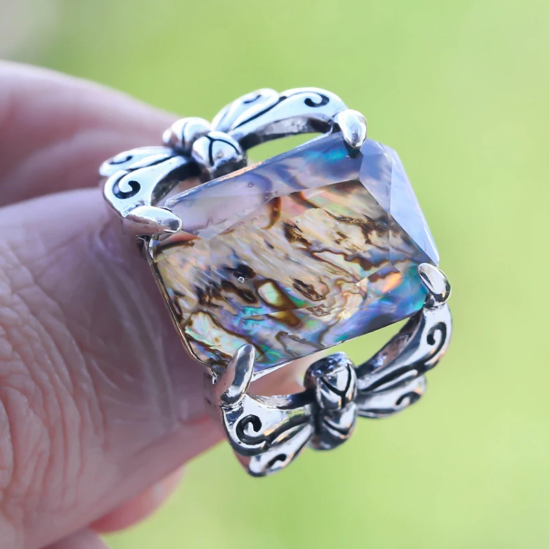 

Creative Butterfly Abalone Shell Ring Fashion Lady Silver Color Engagement Wedding Bands Jewelry Rings for Women Party Gift