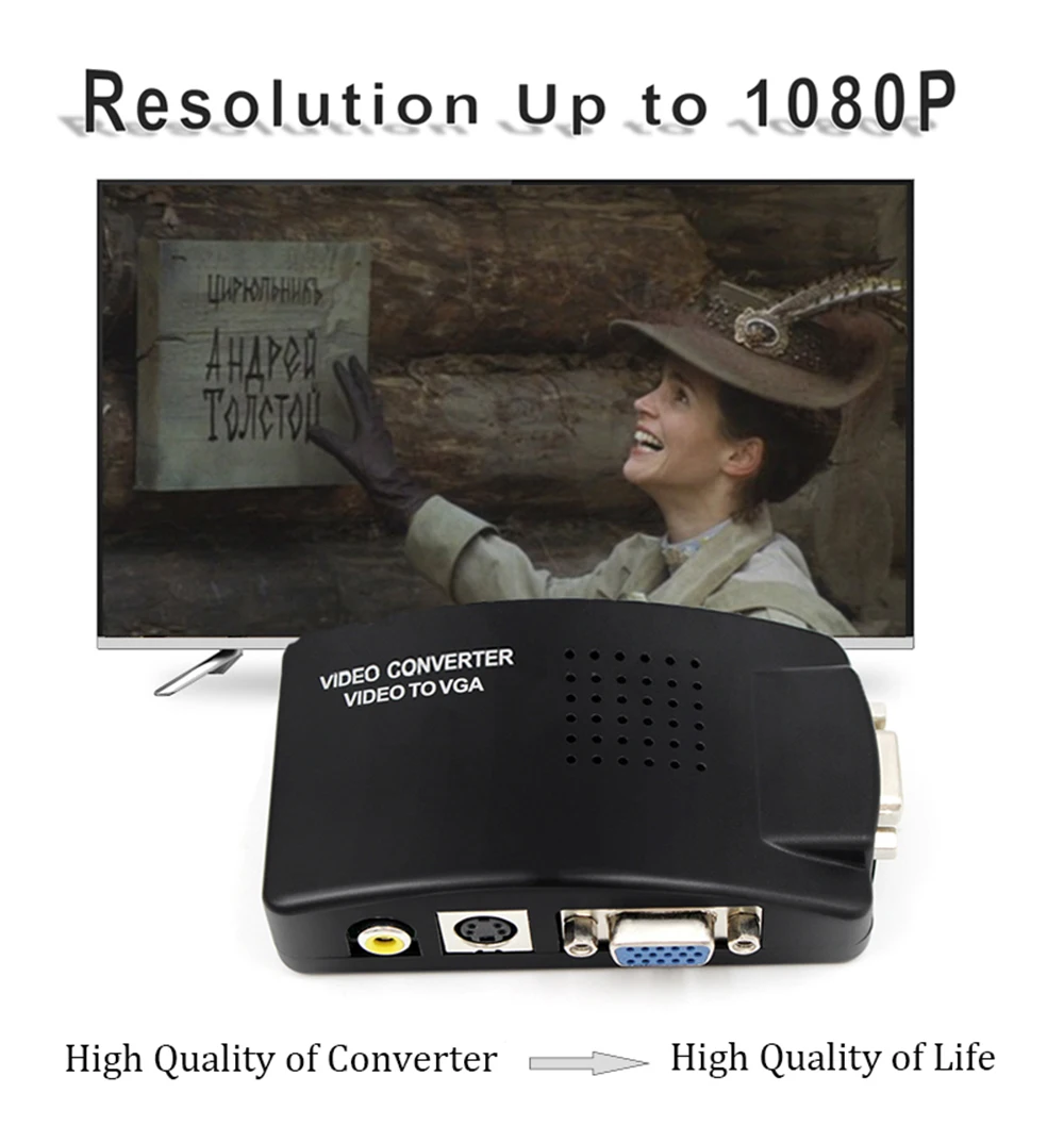 Конвертер RCA S Video VGA в адаптер 1080P HD для ПК и ноутбуков|Кабели VGA| |