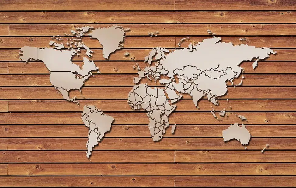 Custom wallpaper vintage wood grain world map background wall living room bedroom TV mural 3d restaurant | Обустройство дома