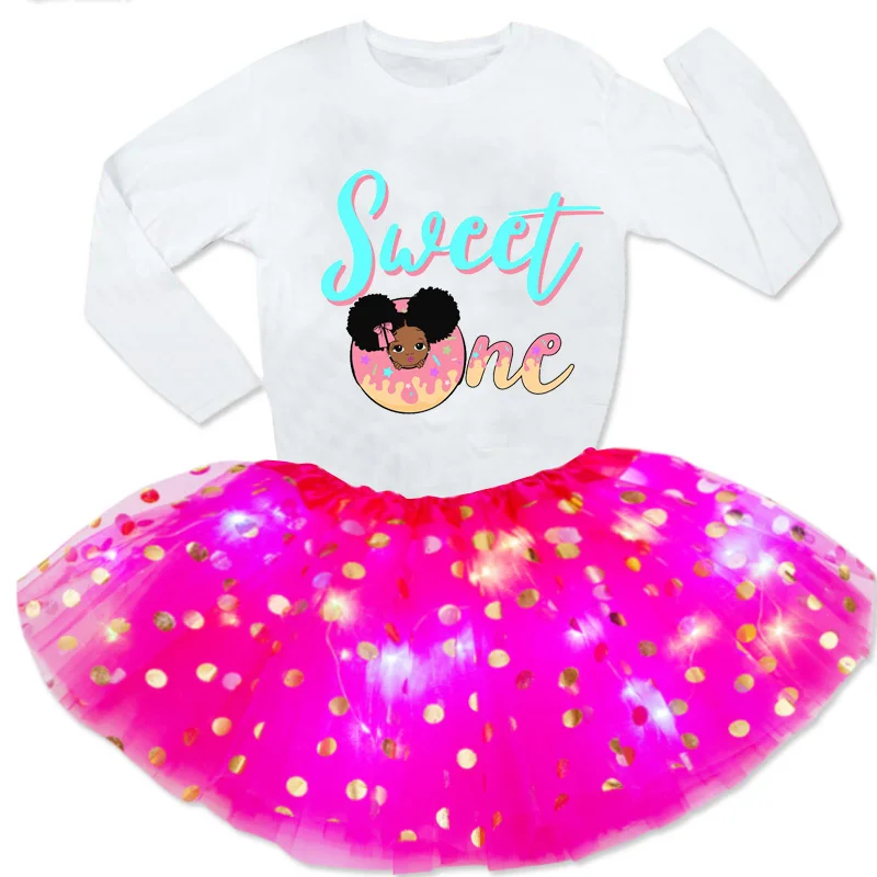 

2021 Girls Dress Sequin Sets Birthday Party Light Dress+Long Sleeve T Shirt Kids Design Your Name and Number Birthday Presentt