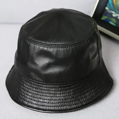 Black SILOQIN мужская плоская кепка s ведро шляпы шляпа из натуральной кожи Тренд Осень женская элегантная овечья кожа шапка Пара Черная шапка - Цвет: Black