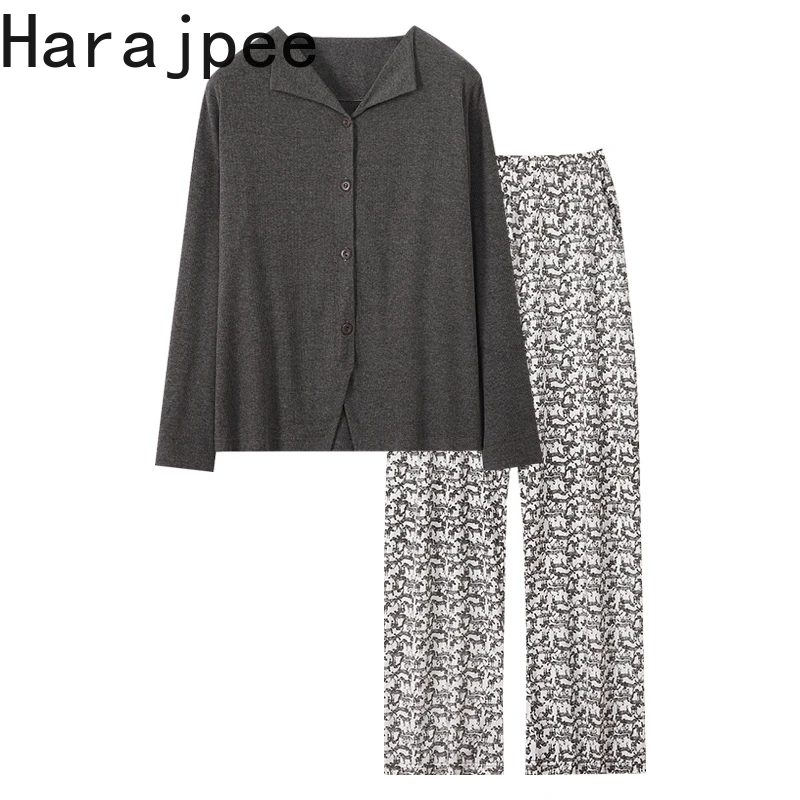 

Harajpee Women Pajamas 2021 Spring Autumn Japanese Sweet Temperament Ladies Long-Sleeved Cotton Simple Cardigan-Style Home Wear