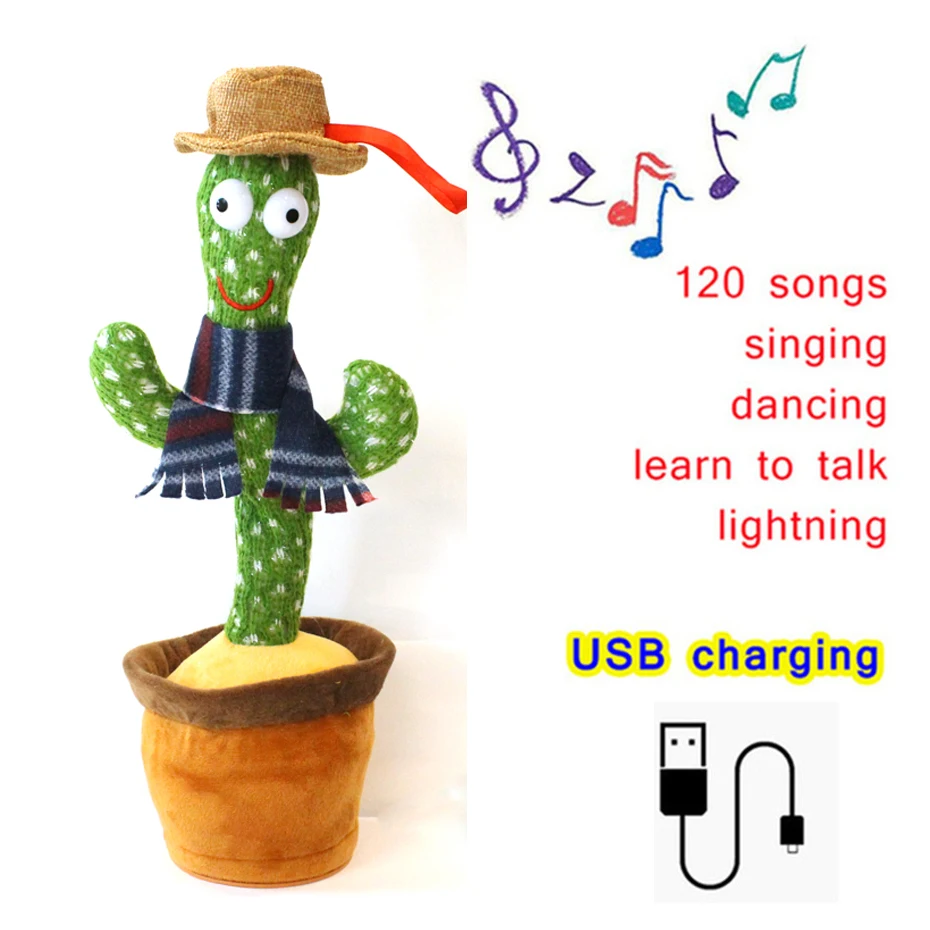 

Singing Electric Plush Cactus 120 English Song Dancing Luminous Cactus Recording Learning To Speak Twisting Plush Toy Cactus Pot