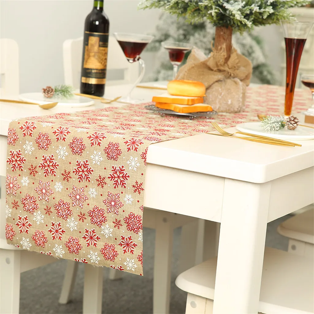 Рождественское украшение льняная печатная настольная дорожка с флагом кисточка