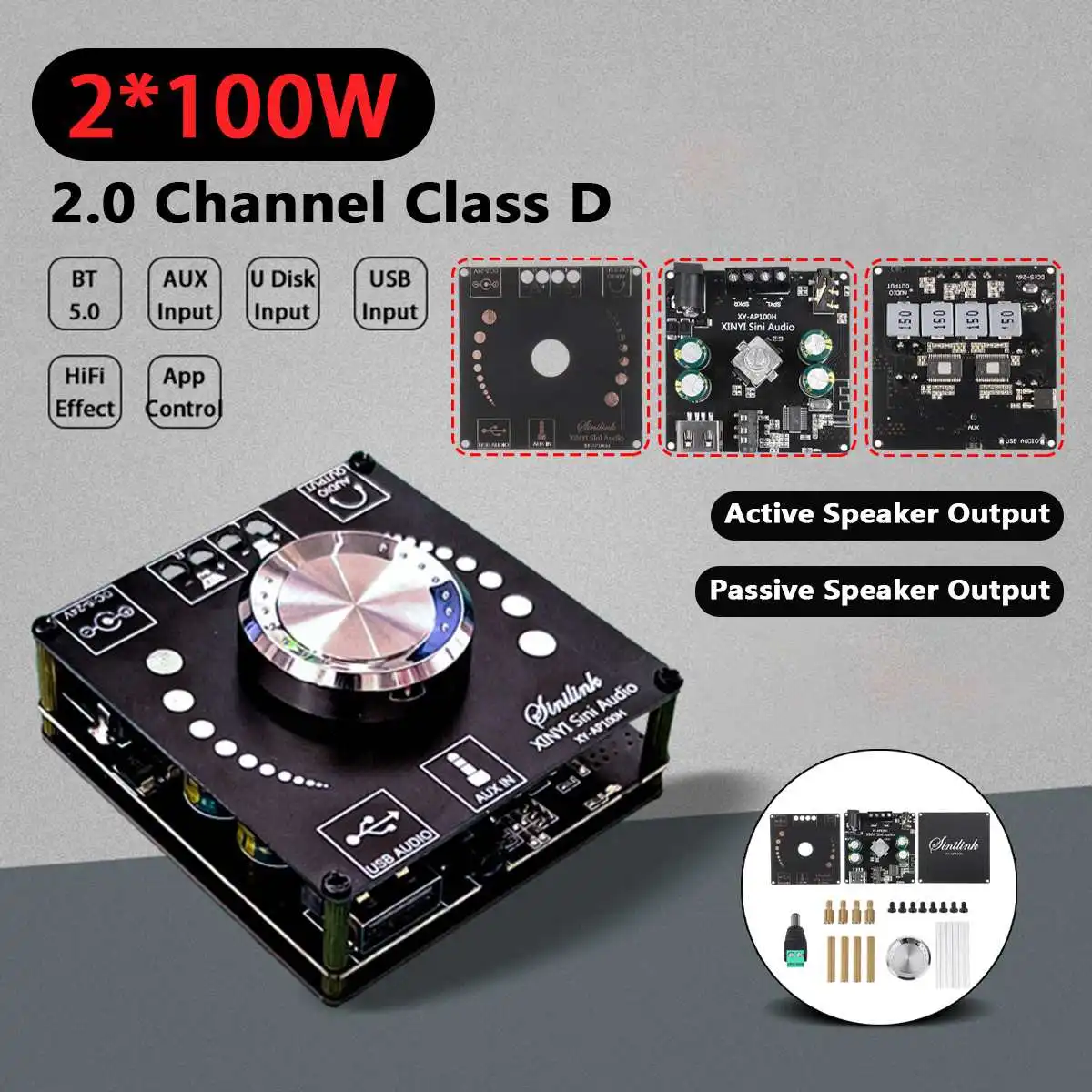 

XY-AP100H TPA3116 bluetooth 5.0 Digital Subwoofer Amplifier Board 200W 2 CH Power Audio Stereo Amplifier Tone Board Bass AMP AUX