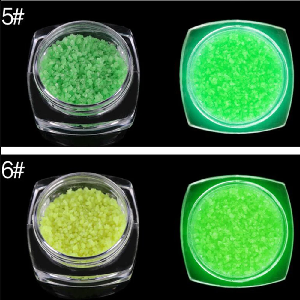6 шт./упак. нейл арта люминесцентные светящиеся блестящий порошок песок светятся