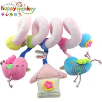 Happy Monkey 22cm Baby Rattles Infant Doll Baby Crib Stroller Toy 0+ months Plush Birds Musical Newborn Hanging Bed Around Play