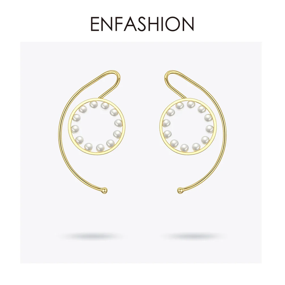 ENFASHION жемчужные круглые серьги-каффы на клипсах для женщин, массивные золотые серьги-каффы, серьги без пирсинга, ювелирные изделия E191106
