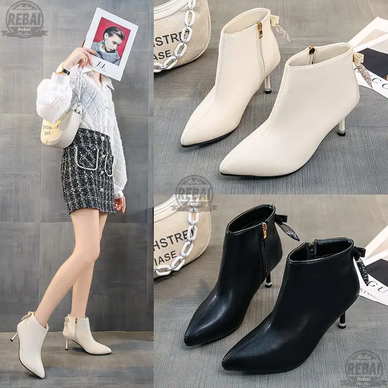 

2021 NEW Boots Winter Heels New Women's High-heeled Zipper Pointed Toe Chelsea Botas Mujer Zapatos De Mujer Buty Damskie 35-43