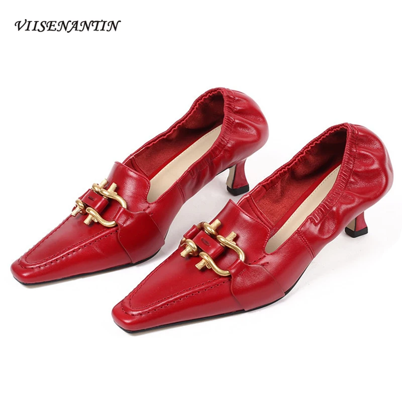 Новинка 2020 весенние женские туфли лодочки viisenantс котятами на каблуке красные