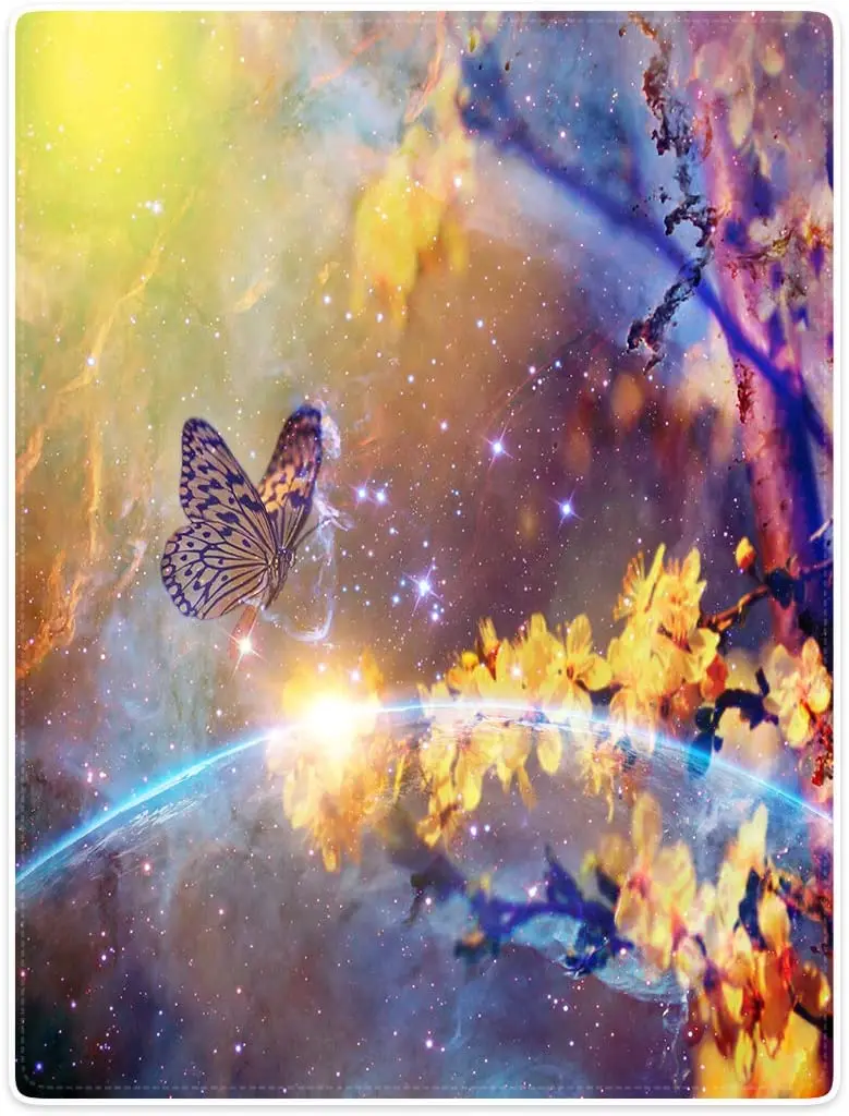 

Warm Soft Cozy Plush Throw Fleece-Flannel Blanket Galaxy Butterfly Peach Blossom