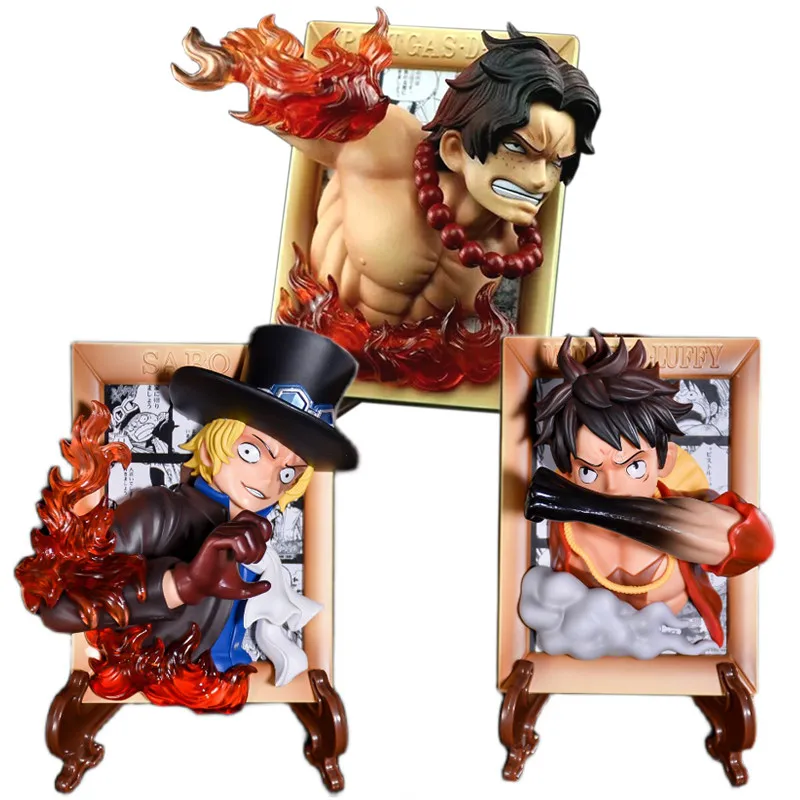 

12CM One Piece Figure Anime 3D Painting Model Toys Luffy Ace Sabo Action Figure PVC Collect Toy Figure