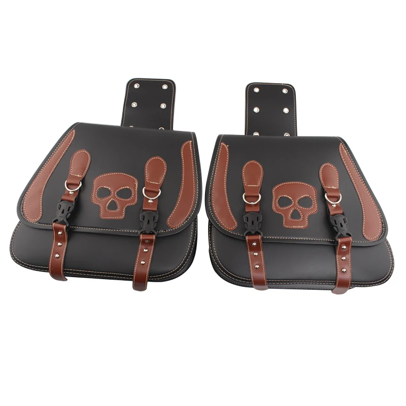 

Universal SaddleBags For Honda Suzuki Harley Sportster PU Leather Saddle Bag Motorcycle Luggage Left+Right Side Tool Bag New
