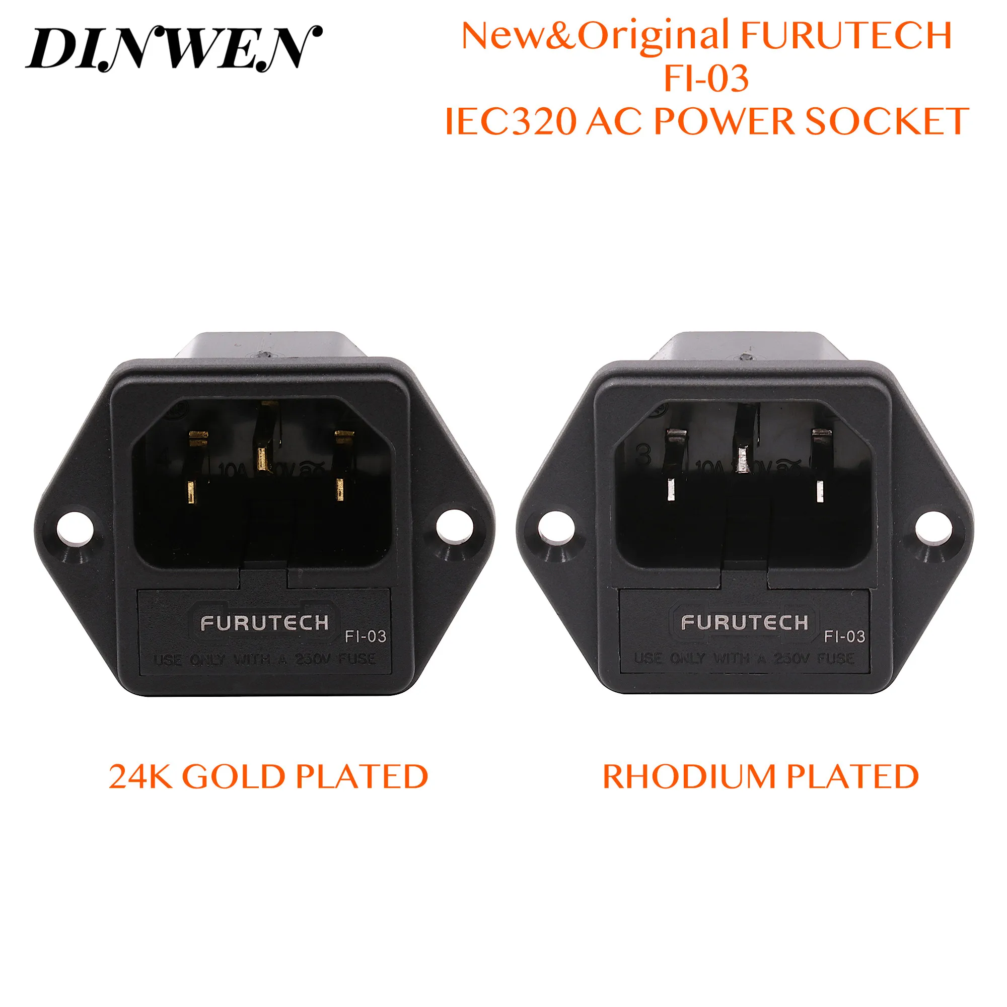 

Brand New Original FURUTECH FI-03 AC Power Plug socket IEC320-1 C14 Male With Fuse Holder Gold Rhodium Plated 10A 250V 1PC