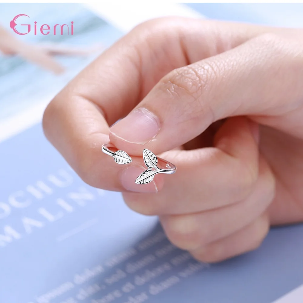 

Fashion 925 Sterling Silver Leaf Open Rings For Women Girls Resizable Plant Female Knuckle Ring Engagement Christmas Jewelry