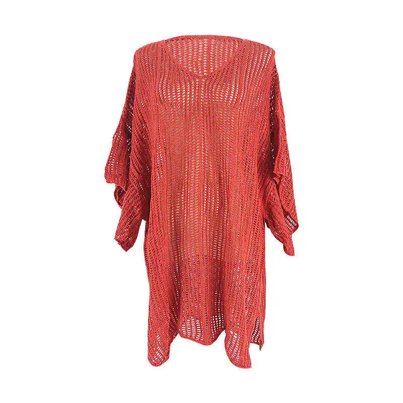 

Sexy Hollow Knitted Beach Blouse Seaside Vacation Bikini Jacket Swimsuit With Sun Protection