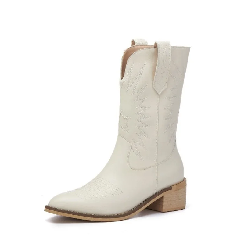 

The top layer is of the tip is the embroidered sleeve is the heel is western cowboy boots, and the