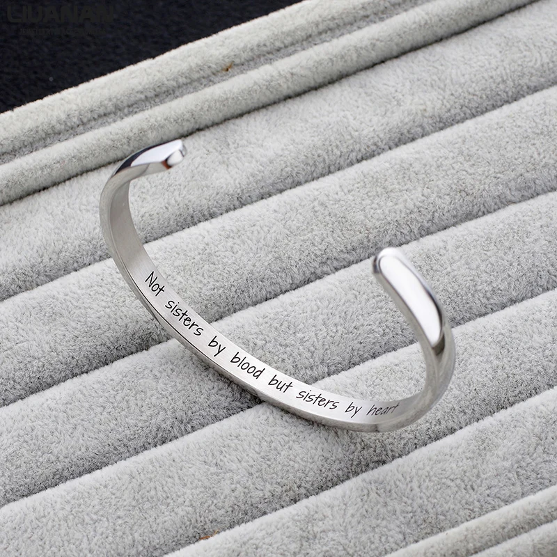 

6mm Women's Bracelet Bangle for Best Friends Stainless Steel Gift Letter Cuff Bracelet Not Sisters By Blood But Sisters By Heart