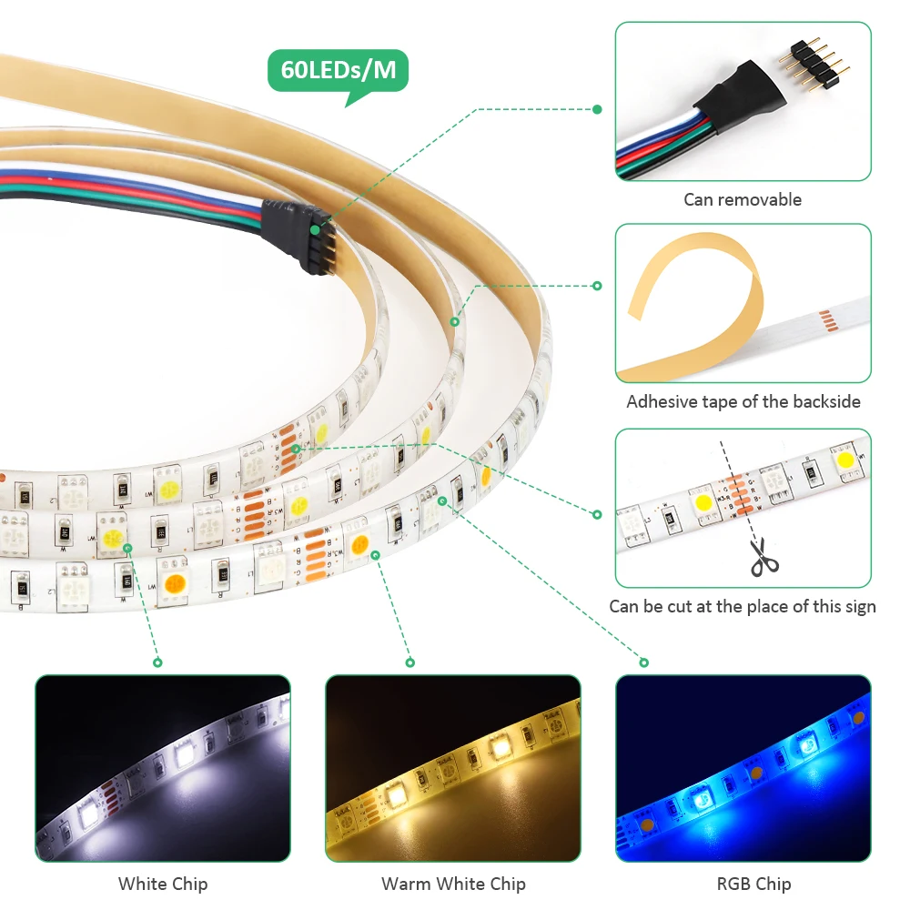 Светодиодная лента COOLO SMD5050 RGB 5 м 10 60 светодиодов/м 12 В постоянного тока | Лампы и