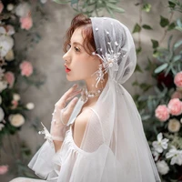 white flower wedding veil crystal tassel bridal veils pearl flower hair accessories soft veil