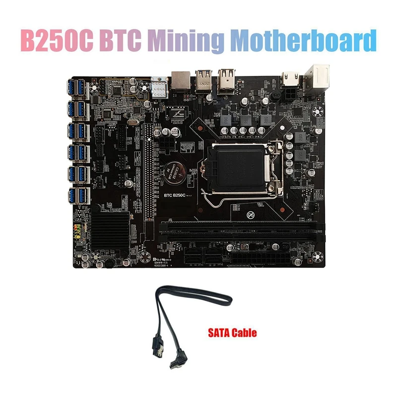 b250c btc mining motherboard with sata cable 12xpcie to usb3 0 graphics card slot lga1151 supports ddr4 dimm ram for btc free global shipping