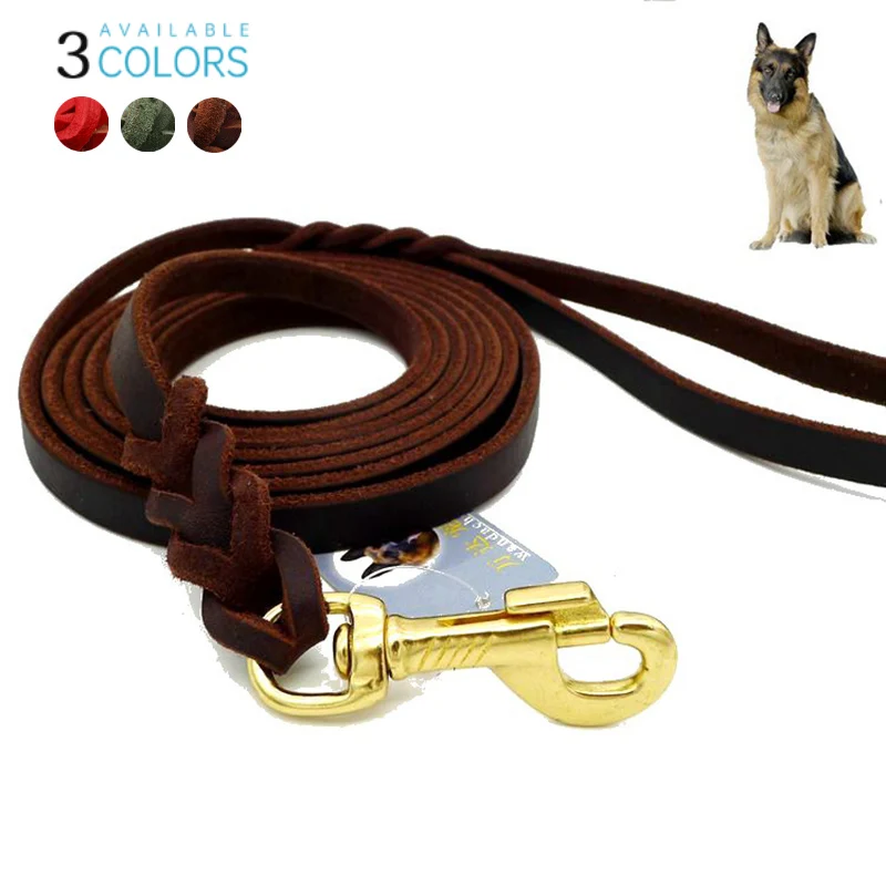 

Long Large Dog Leashes Real Leather Braided Pets Traction Rope Running Training Pet Supplies Correa Perro