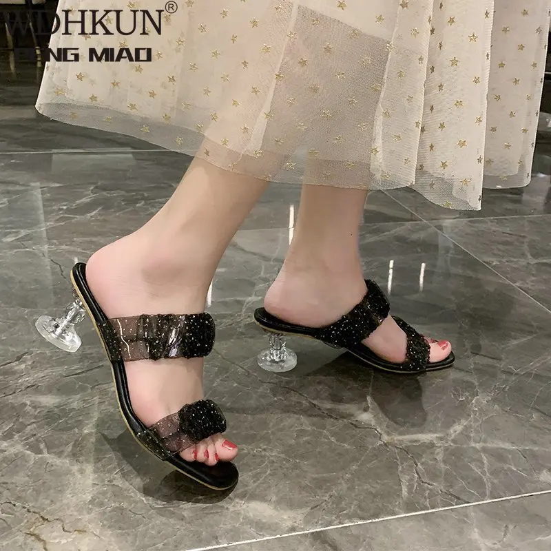 

Сандалии женские прозрачные на квадратном каблуке, Роскошные туфли-лодочки, модная обувь, лето 2021