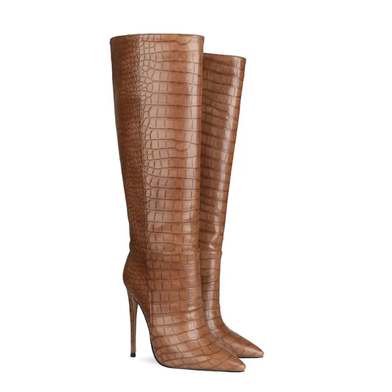 Mobetty/высокие сапоги до бедра на шпильке Женские высокие из цветной кожи с камнями