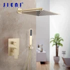 JIENI Роскошный Матовый Золотой 8-дюймовый настенный дождевой набор для душа для ванной комнаты, твердая латунная ультратонкая квадратная насадка для душа, ручной кран